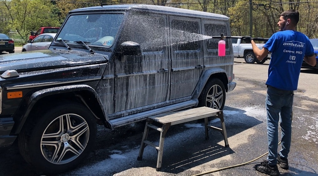 exterior wash on a G Wagon during detailing appointment