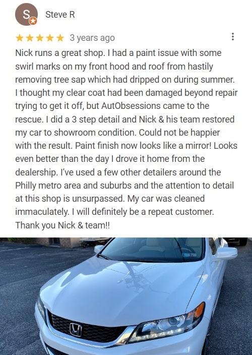 5 Star Google Review for paint correction