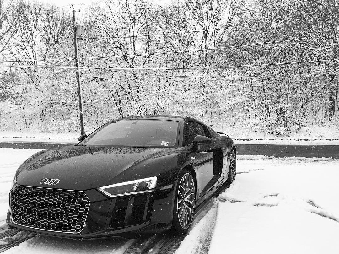 black Audi parked in the snow in Philly